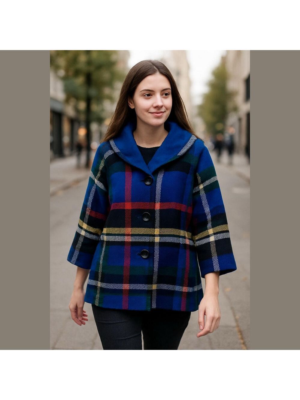 Vintage Blue and Red Plaid Pea Coat cottagecore granny